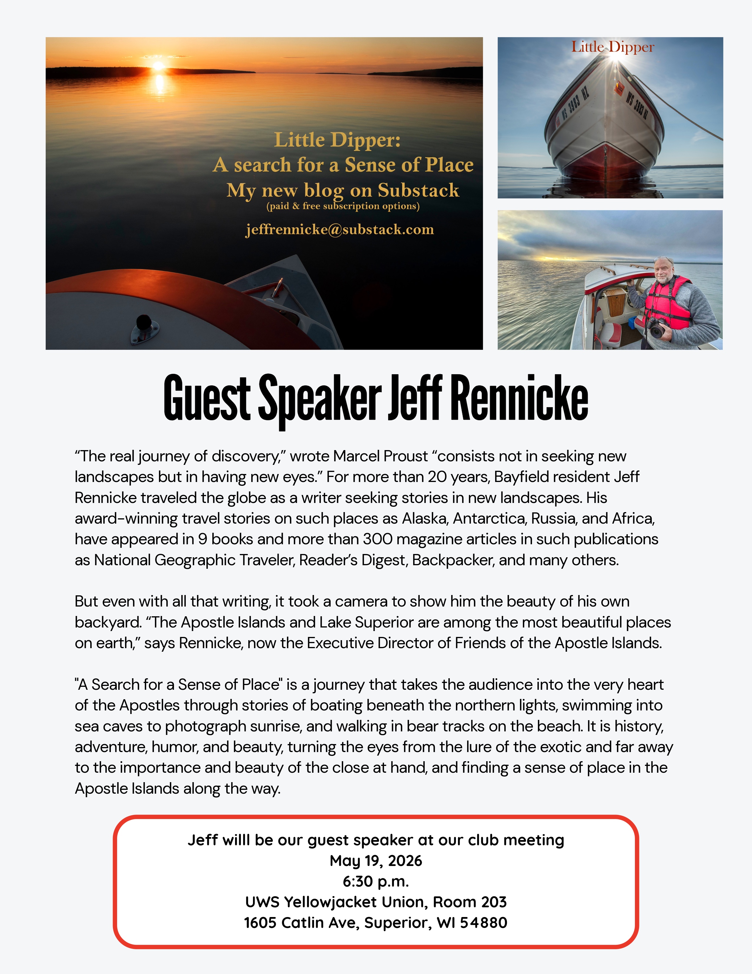 Little Dipper: A searchfor a sense of place. My new blog on Substack (paid and free subscription options) jeffrennicke@substack.com.